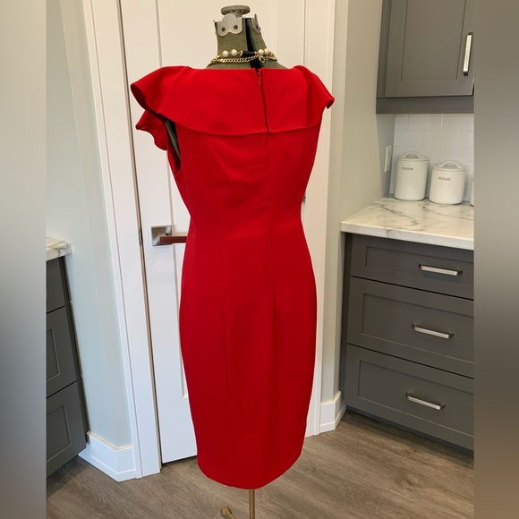 Scarlett Red - Calvin Klein Ruffle Neck Dress - sz10 - Picture 3 of 4